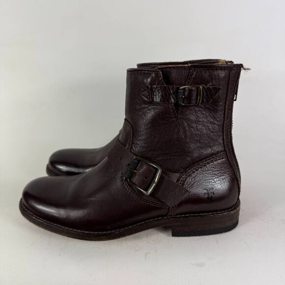 Frye Tyler Engineer Boots Women's 6.5 Brown Leather Zip Ankle Strap Booties - Picture 5 of 10